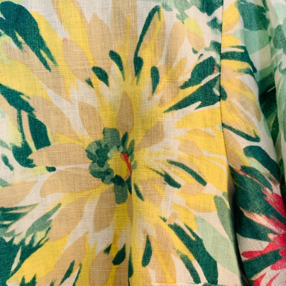JM Collection Button Up Linen Shirt Size 14 Floral Bell Sleeve Tropical Vacation - Picture 5 of 13
